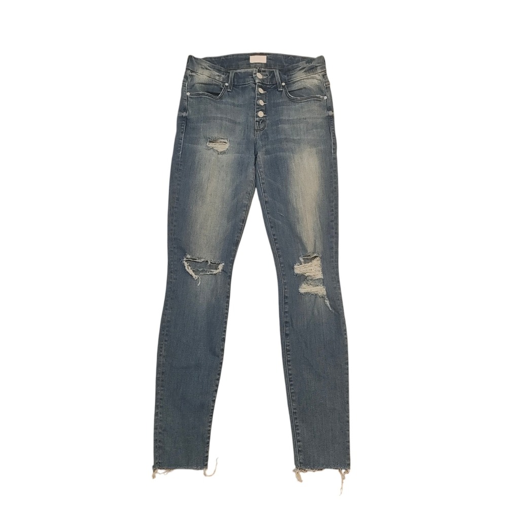 Mother‎ The Pixie Fray Jeans Mid Rise Denim Distressed Skinny Button Fly Blue 25